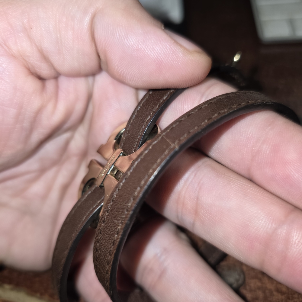 Salvatore Ferragamo Brown Leather Bracelet with Double Inserts.